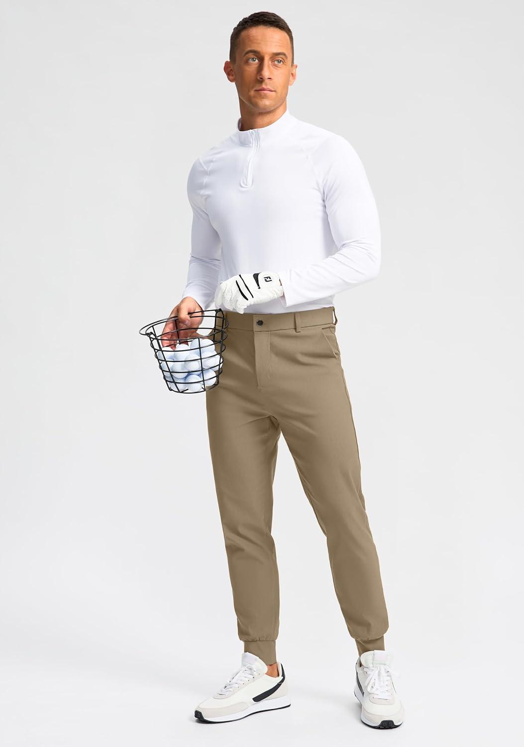 imageG Gradual Mens Golf Joggers Pants 4 Pockets with Belt Loops 28quot Stretch Slim Fit Dress Joggers for Men Casual TravelKhaki