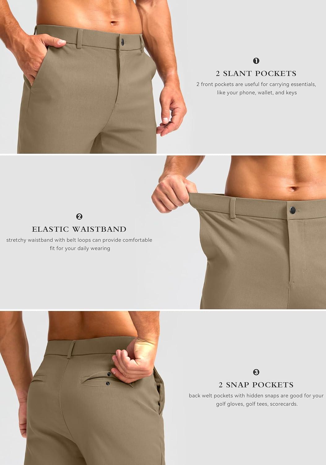 imageG Gradual Mens Golf Joggers Pants 4 Pockets with Belt Loops 28quot Stretch Slim Fit Dress Joggers for Men Casual TravelKhaki