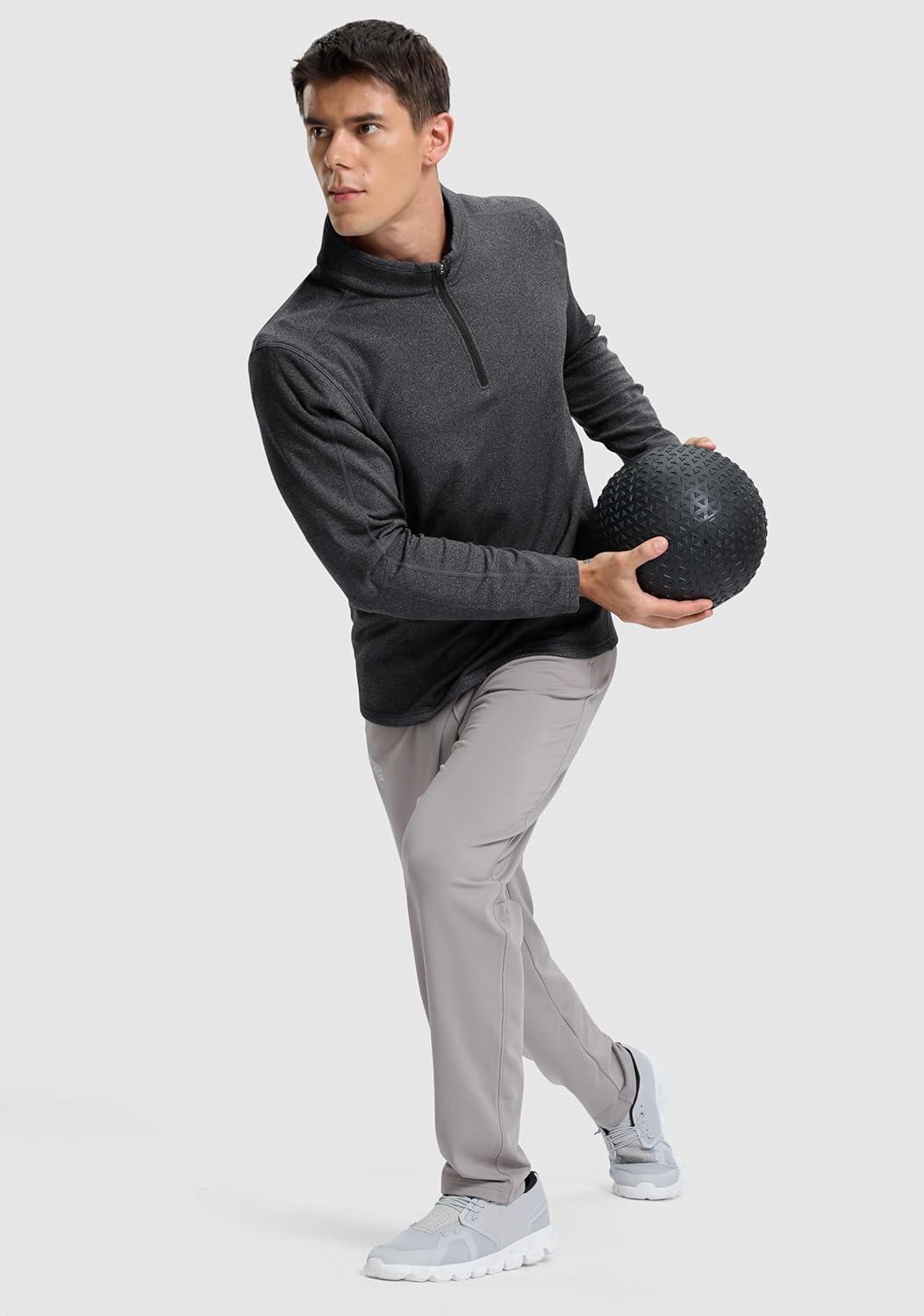 imageG Gradual Quarter Zip Pullover for Men Fleece Lined Sweatshirt Long Sleeve Winter Golf Shirt Mock Neck Polo Running SweaterBlack