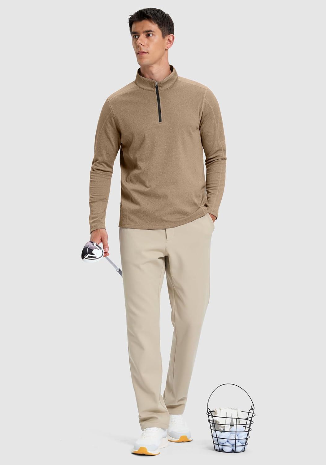 imageG Gradual Quarter Zip Pullover for Men Fleece Lined Sweatshirt Long Sleeve Winter Golf Shirt Mock Neck Polo Running SweaterBrown