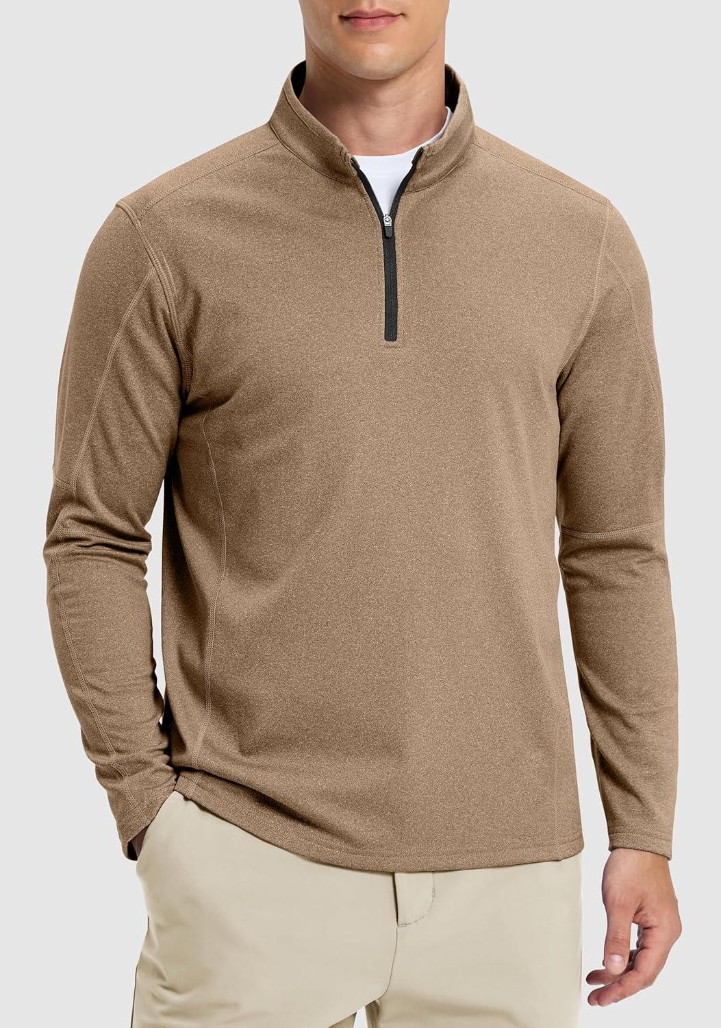 imageG Gradual Quarter Zip Pullover for Men Fleece Lined Sweatshirt Long Sleeve Winter Golf Shirt Mock Neck Polo Running SweaterBrown