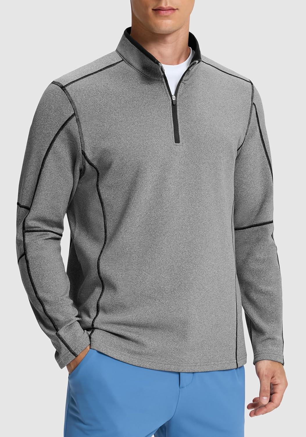 imageG Gradual Quarter Zip Pullover for Men Fleece Lined Sweatshirt Long Sleeve Winter Golf Shirt Mock Neck Polo Running SweaterDusty White