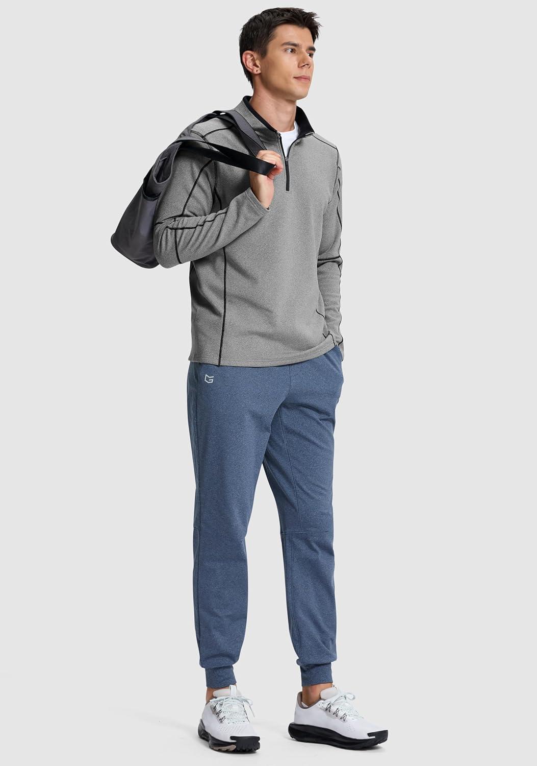 imageG Gradual Quarter Zip Pullover for Men Fleece Lined Sweatshirt Long Sleeve Winter Golf Shirt Mock Neck Polo Running SweaterDusty White