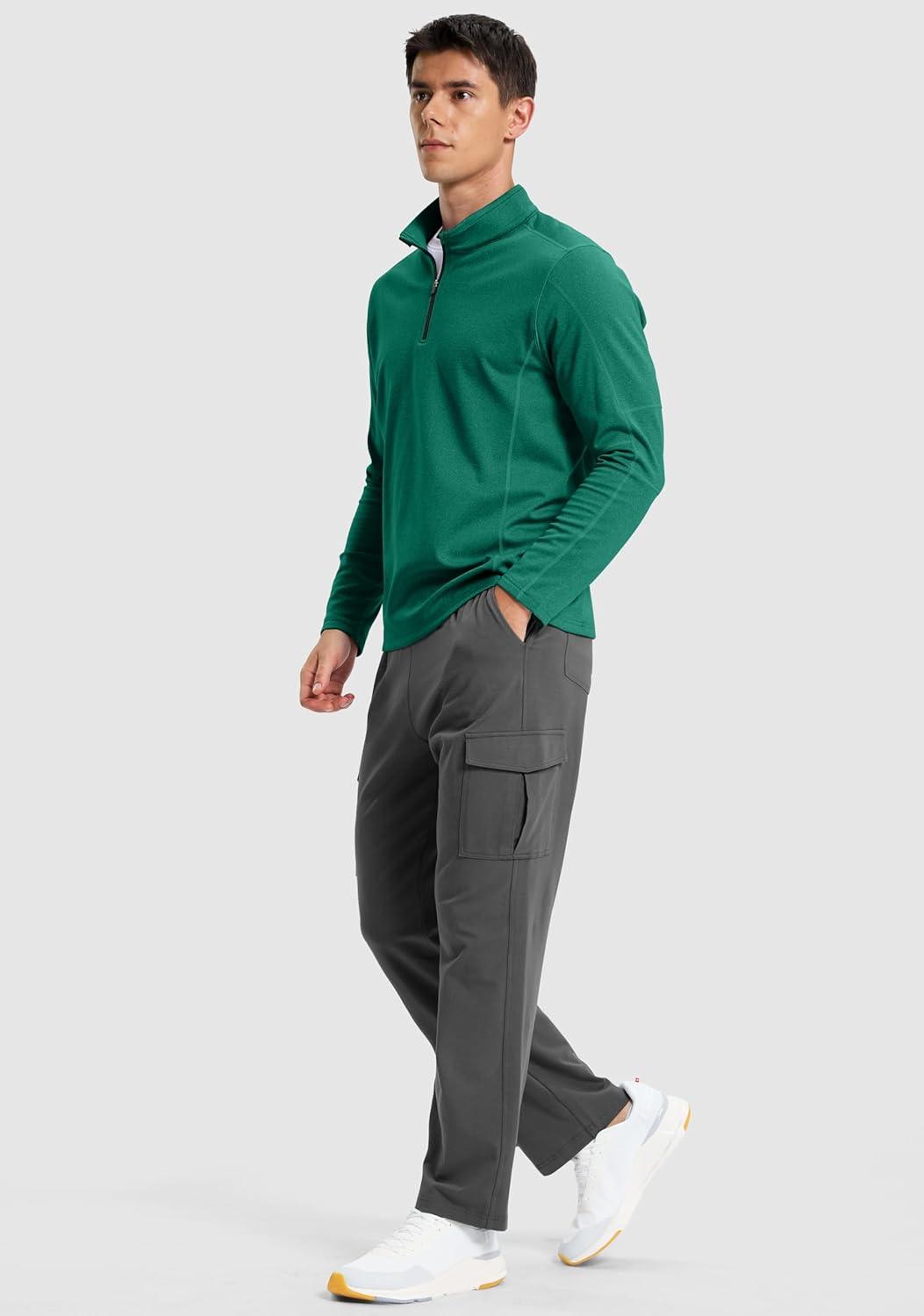 imageG Gradual Quarter Zip Pullover for Men Fleece Lined Sweatshirt Long Sleeve Winter Golf Shirt Mock Neck Polo Running SweaterForest Green