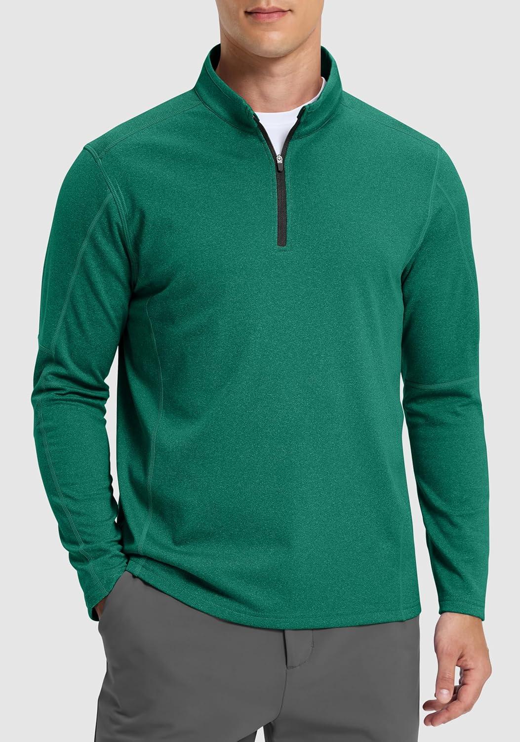 imageG Gradual Quarter Zip Pullover for Men Fleece Lined Sweatshirt Long Sleeve Winter Golf Shirt Mock Neck Polo Running SweaterForest Green