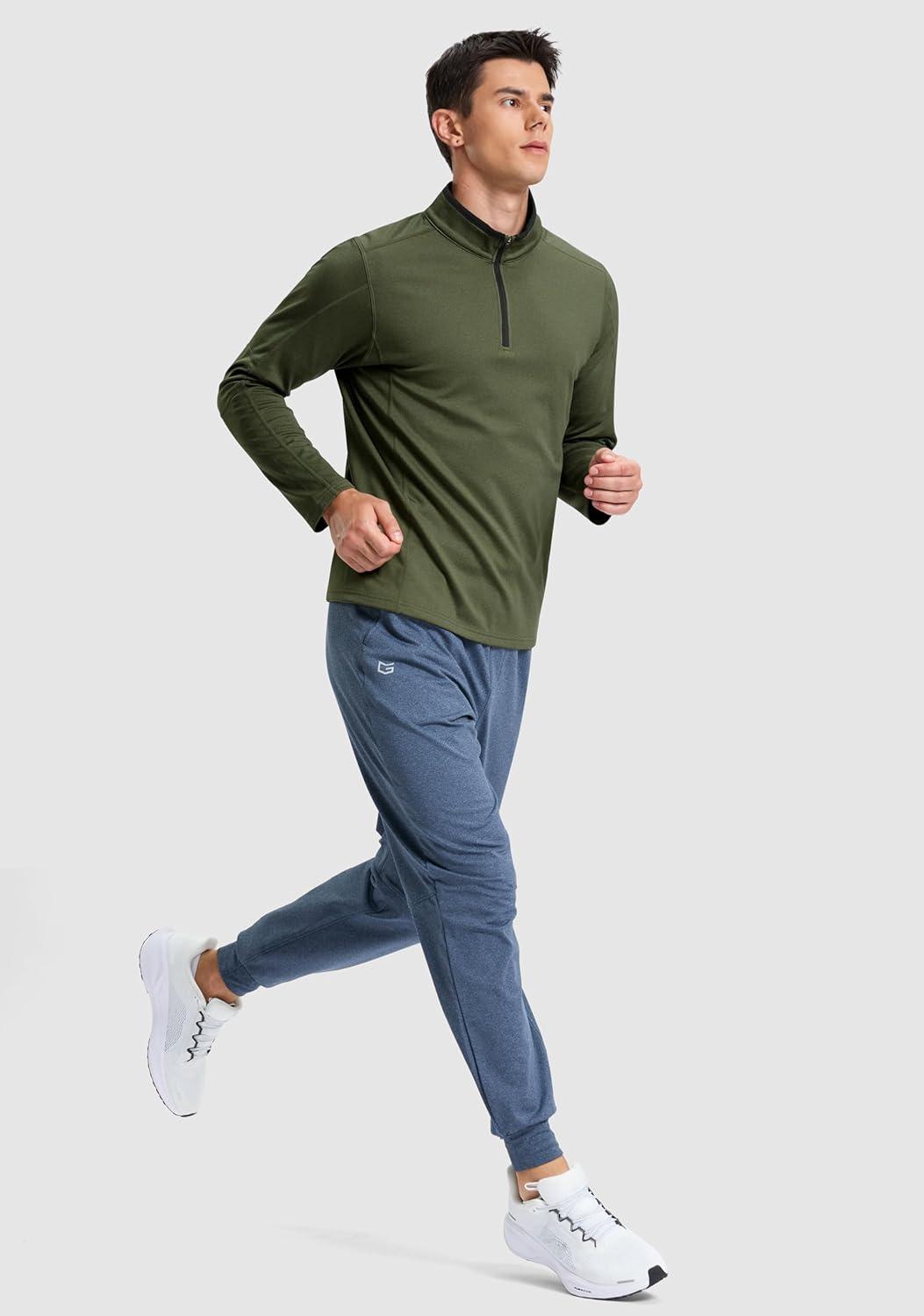imageG Gradual Quarter Zip Pullover for Men Fleece Lined Sweatshirt Long Sleeve Winter Golf Shirt Mock Neck Polo Running SweaterOlive