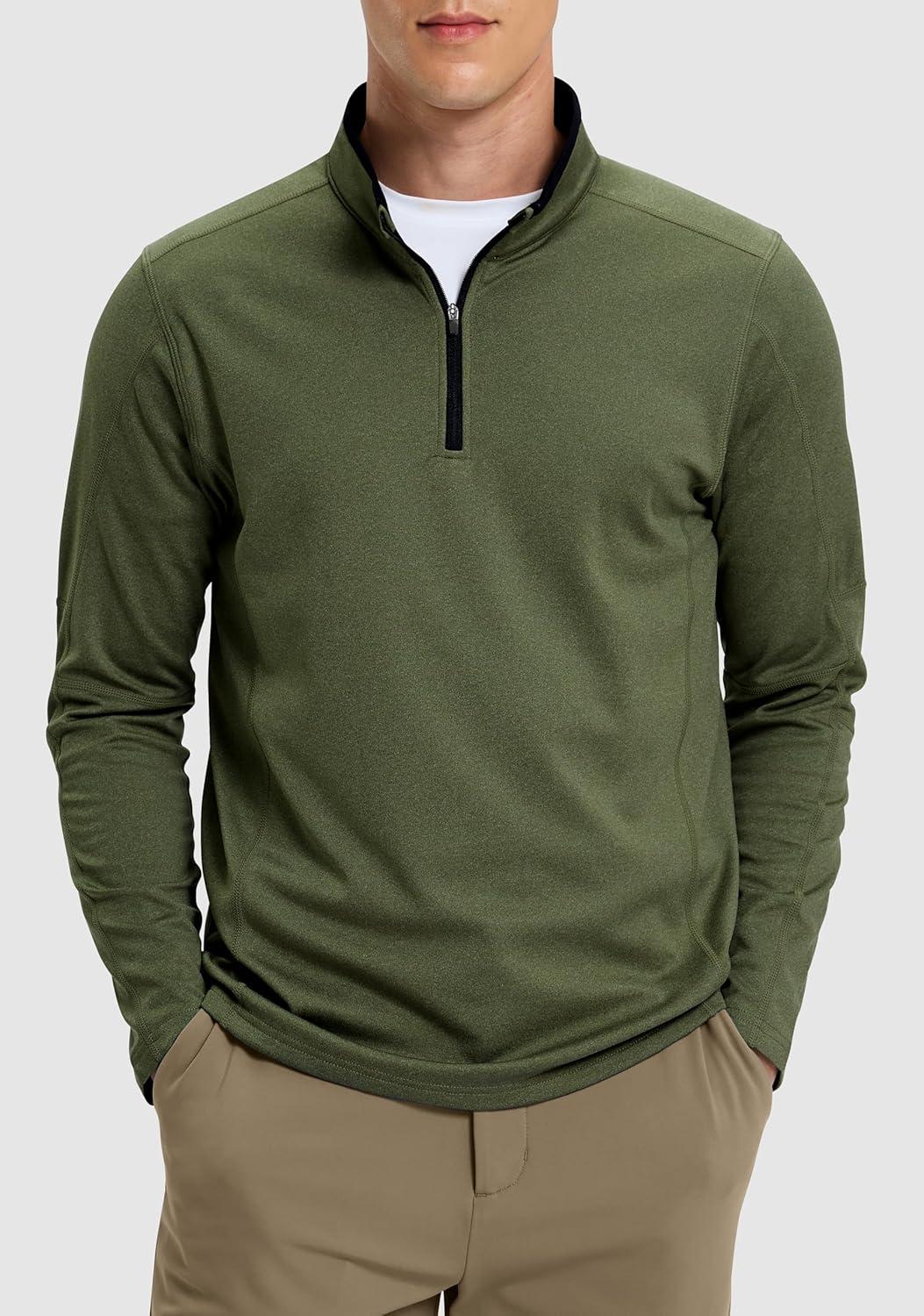 imageG Gradual Quarter Zip Pullover for Men Fleece Lined Sweatshirt Long Sleeve Winter Golf Shirt Mock Neck Polo Running SweaterOlive