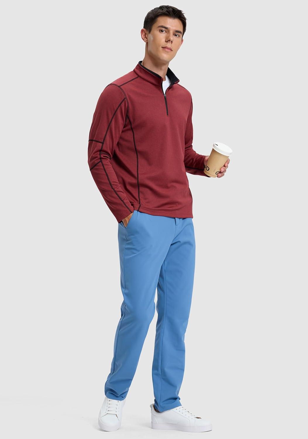 imageG Gradual Quarter Zip Pullover for Men Fleece Lined Sweatshirt Long Sleeve Winter Golf Shirt Mock Neck Polo Running SweaterRed