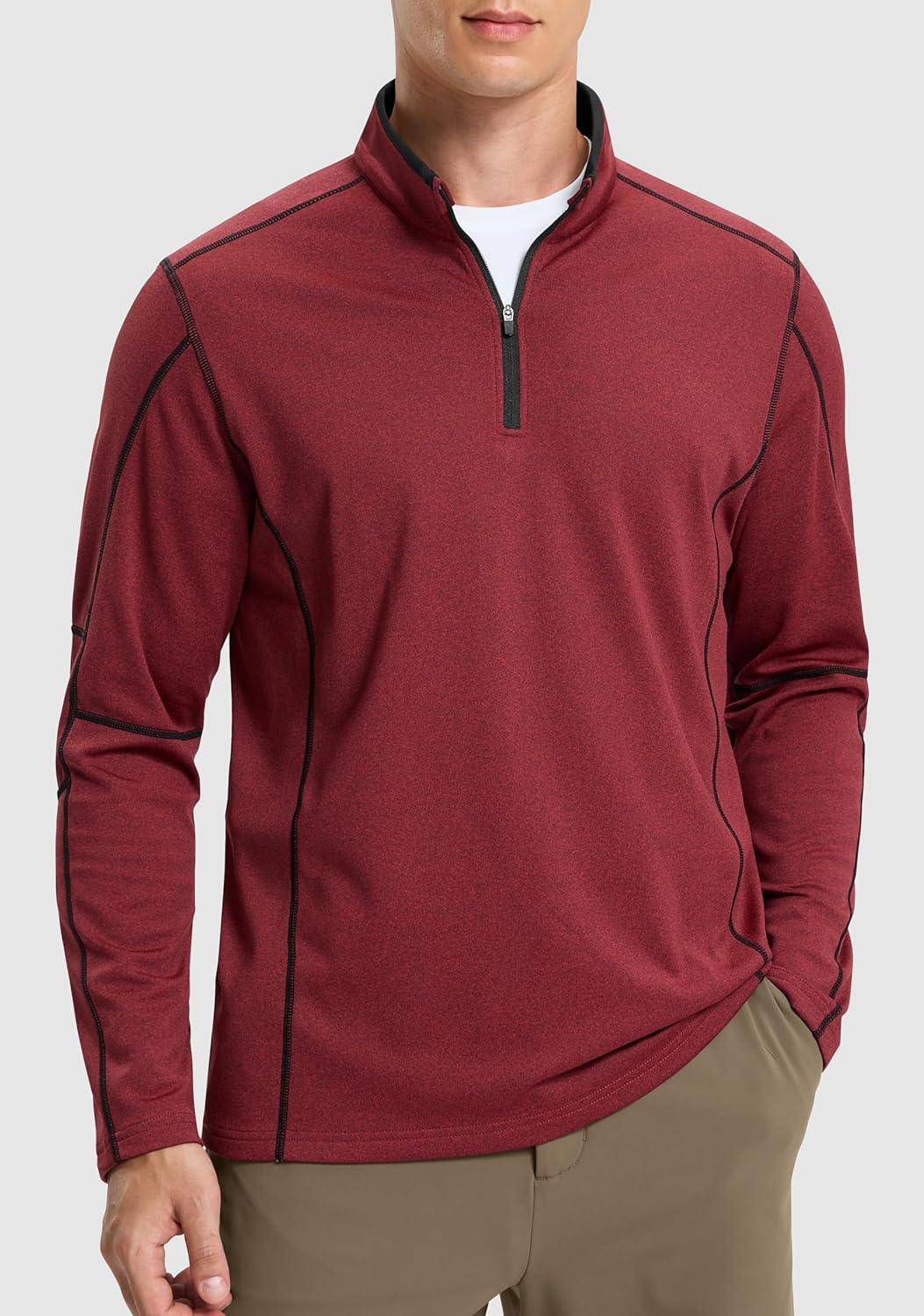 imageG Gradual Quarter Zip Pullover for Men Fleece Lined Sweatshirt Long Sleeve Winter Golf Shirt Mock Neck Polo Running SweaterRed