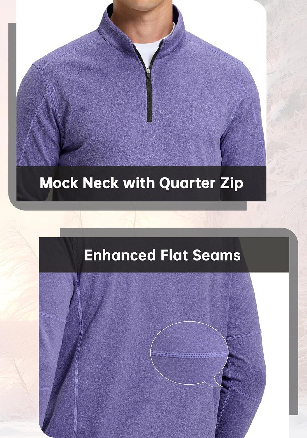imageG Gradual Quarter Zip Pullover for Men Fleece Lined Sweatshirt Long Sleeve Winter Golf Shirt Mock Neck Polo Running SweaterSmoke Purple