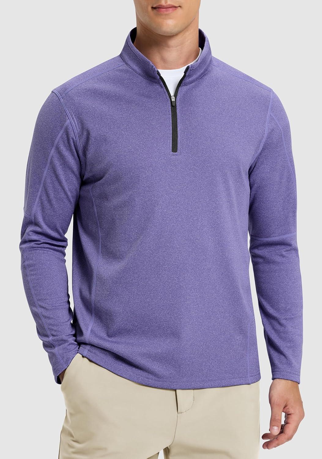 imageG Gradual Quarter Zip Pullover for Men Fleece Lined Sweatshirt Long Sleeve Winter Golf Shirt Mock Neck Polo Running SweaterSmoke Purple