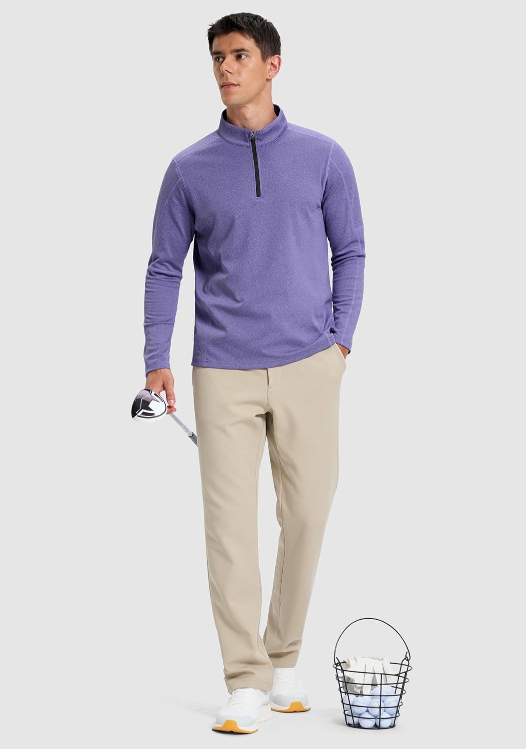 imageG Gradual Quarter Zip Pullover for Men Fleece Lined Sweatshirt Long Sleeve Winter Golf Shirt Mock Neck Polo Running SweaterSmoke Purple