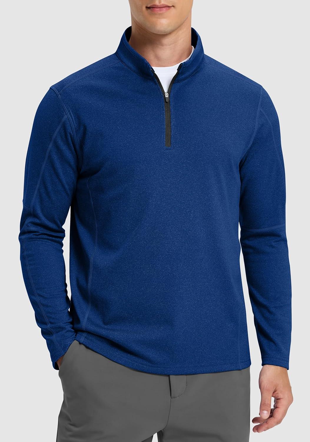 imageG Gradual Quarter Zip Pullover for Men Fleece Lined Sweatshirt Long Sleeve Winter Golf Shirt Mock Neck Polo Running SweaterVivid Blue