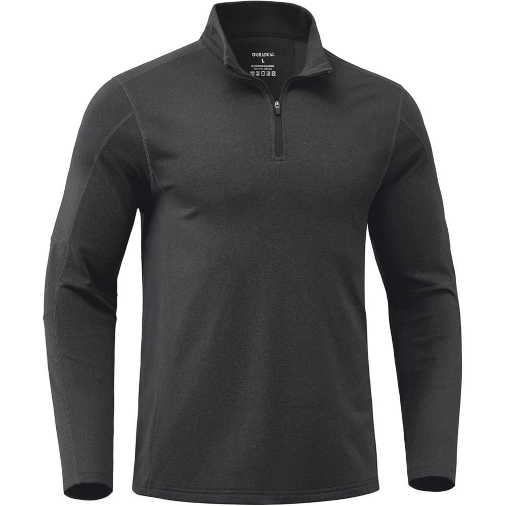 imageG Gradual Quarter Zip Pullover for Men Fleece Lined Sweatshirt Long Sleeve Winter Golf Shirt Mock Neck Polo Running SweaterBlack