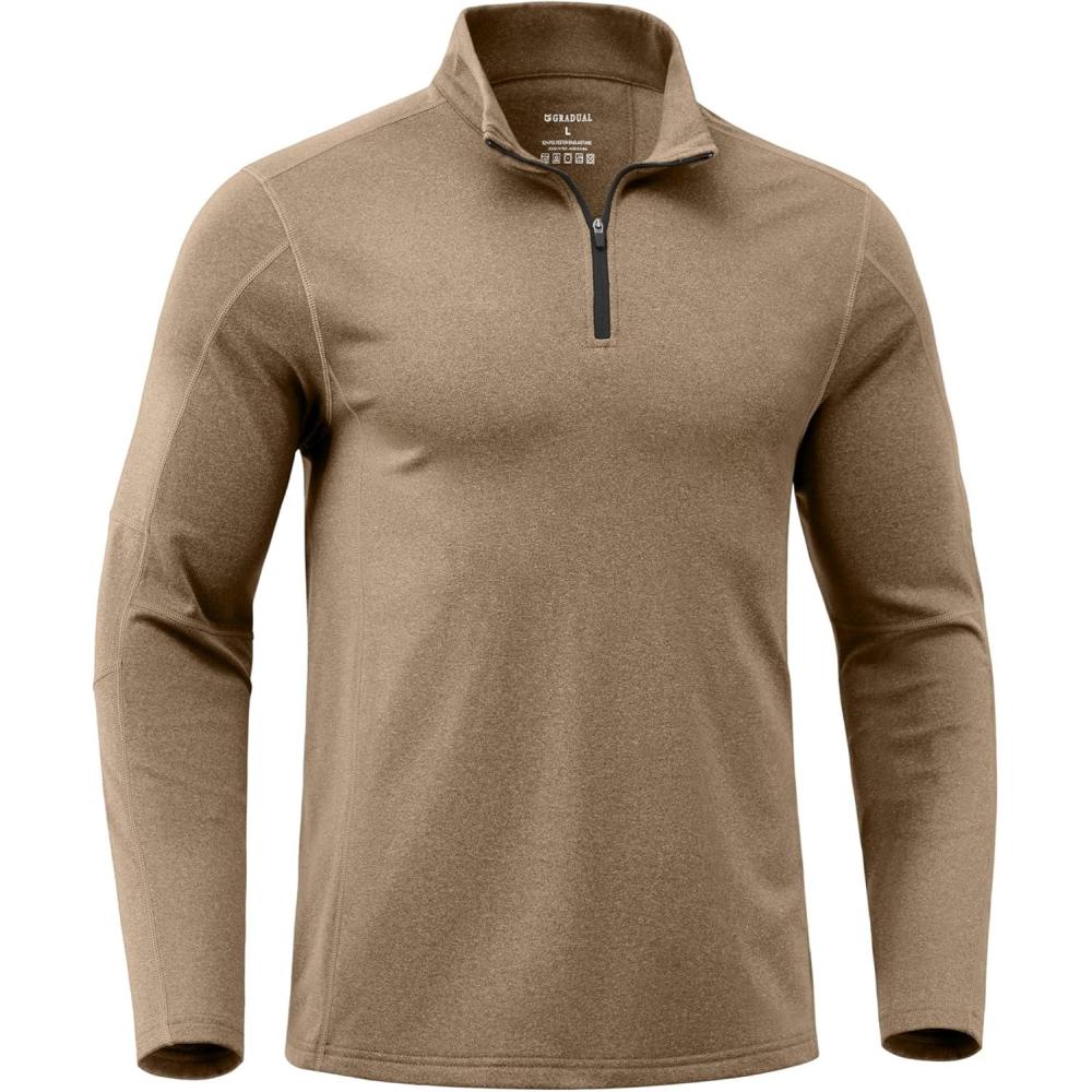 imageG Gradual Quarter Zip Pullover for Men Fleece Lined Sweatshirt Long Sleeve Winter Golf Shirt Mock Neck Polo Running SweaterBrown