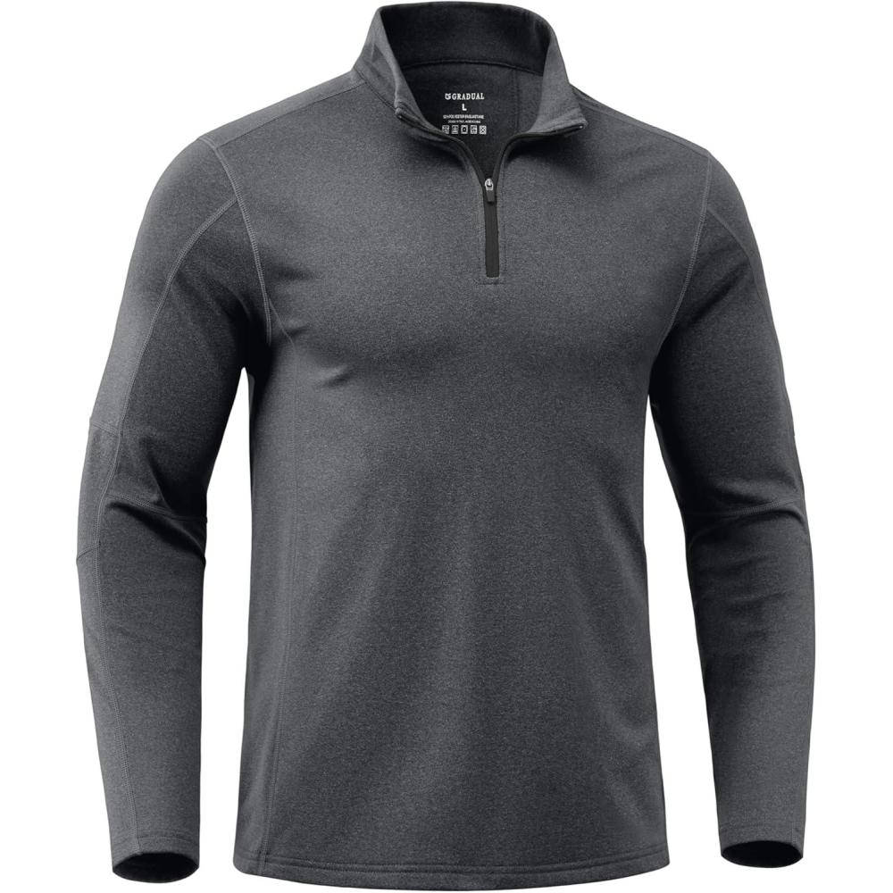 imageG Gradual Quarter Zip Pullover for Men Fleece Lined Sweatshirt Long Sleeve Winter Golf Shirt Mock Neck Polo Running SweaterCharcoal