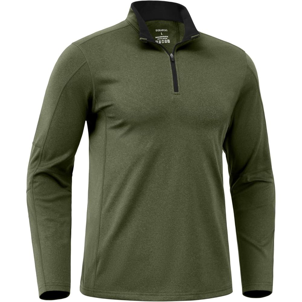 imageG Gradual Quarter Zip Pullover for Men Fleece Lined Sweatshirt Long Sleeve Winter Golf Shirt Mock Neck Polo Running SweaterOlive