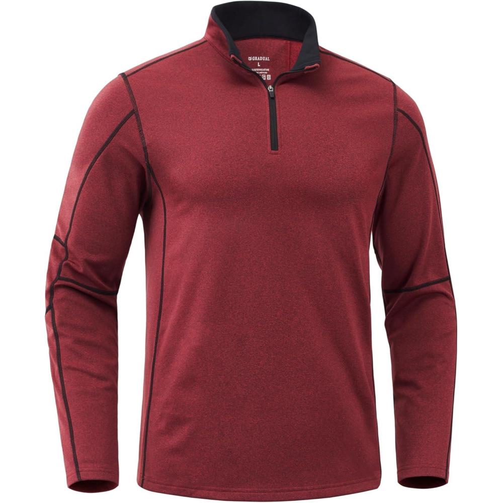 imageG Gradual Quarter Zip Pullover for Men Fleece Lined Sweatshirt Long Sleeve Winter Golf Shirt Mock Neck Polo Running SweaterRed