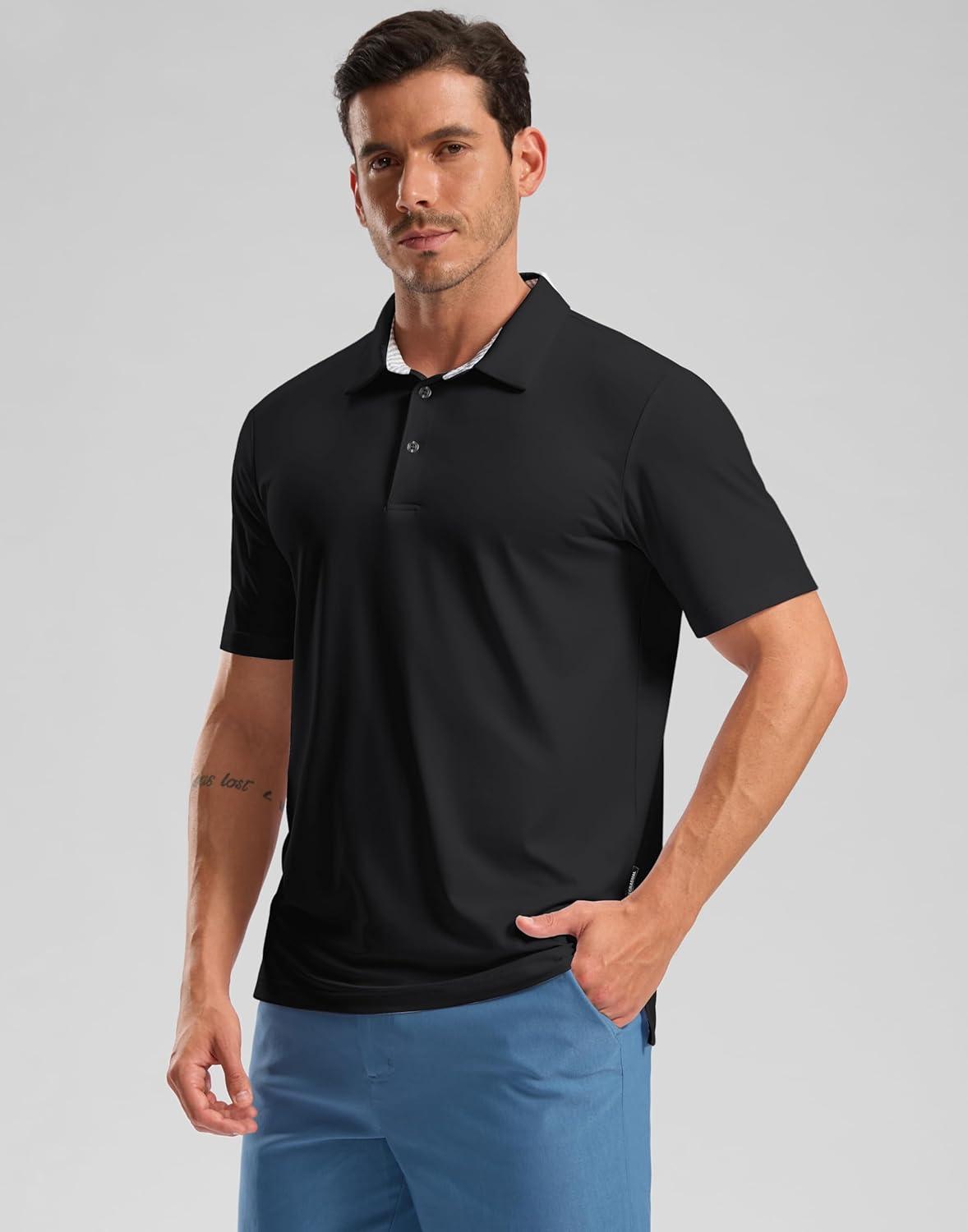 imageG Gradual Golf Shirts Short Sleeve Quick Dry Performance Moisture Wicking Collared Heather Polo Casual Athletic BusinessBlack