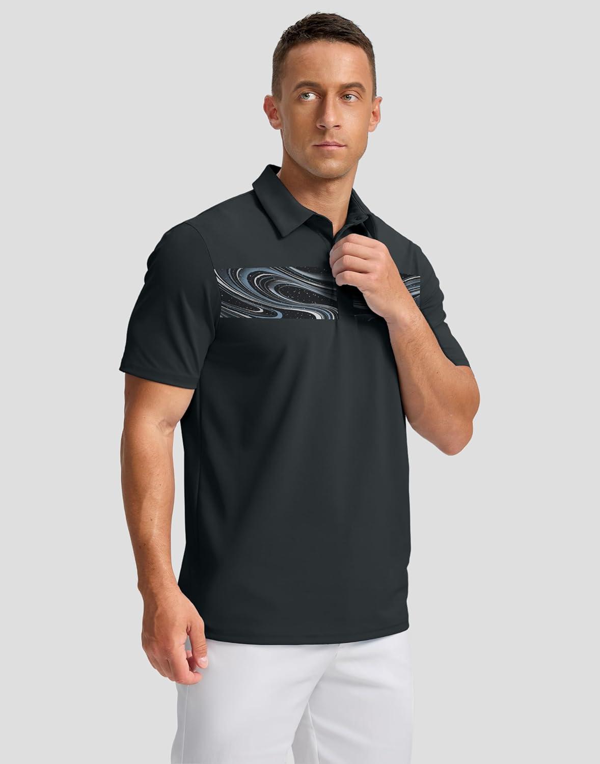 imageG Gradual Golf Shirts Short Sleeve Quick Dry Performance Moisture Wicking Collared Heather Polo Casual Athletic BusinessBlack Galaxy