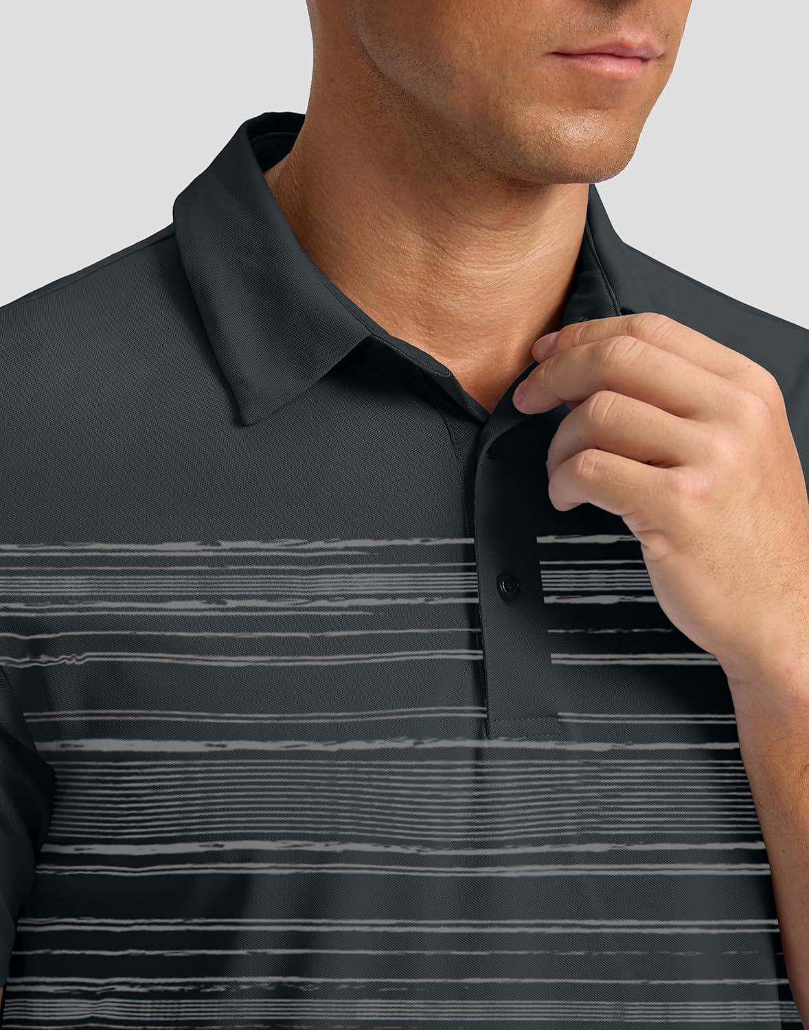 imageG Gradual Golf Shirts Short Sleeve Quick Dry Performance Moisture Wicking Collared Heather Polo Casual Athletic BusinessDeep Grey Stripes