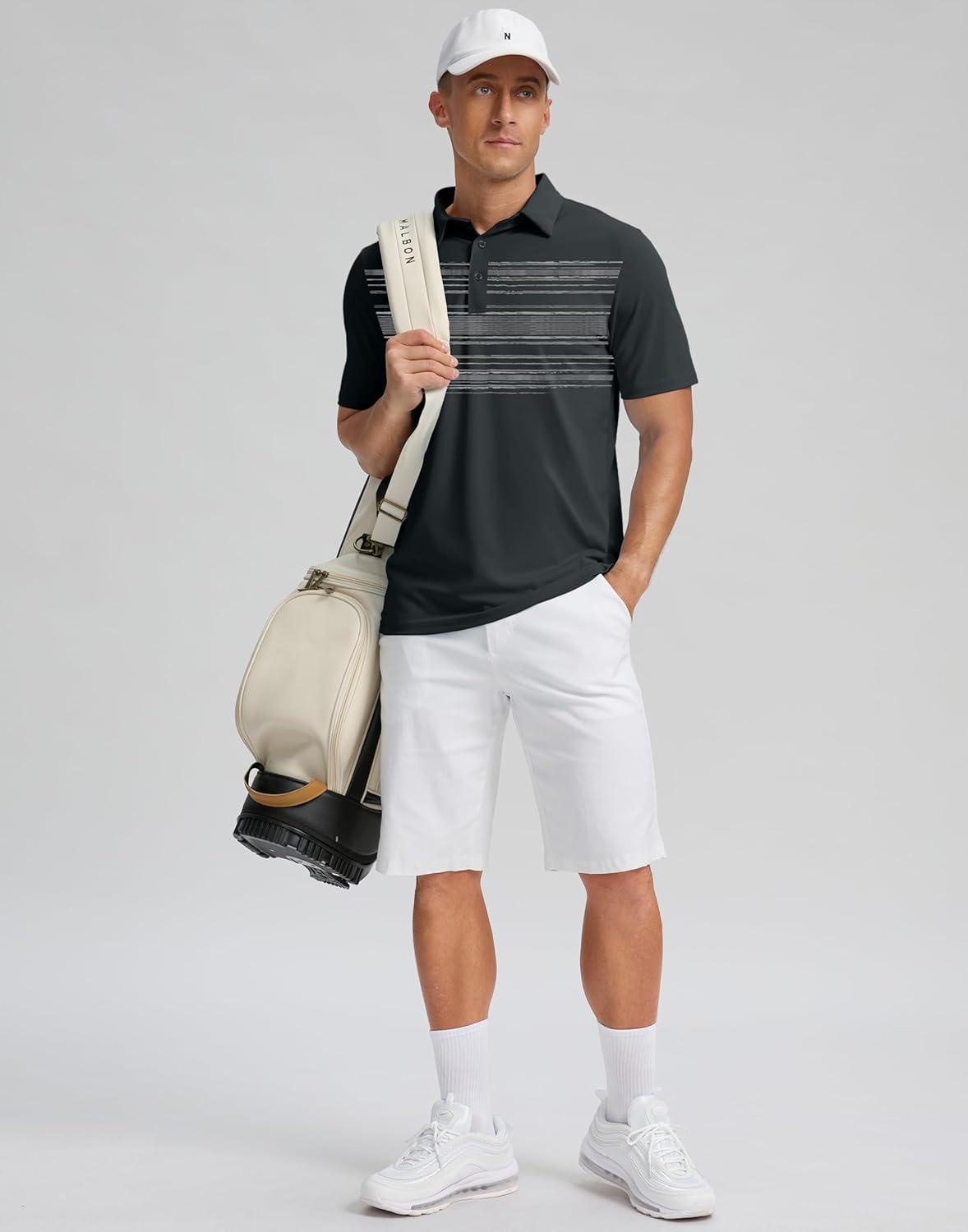 imageG Gradual Golf Shirts Short Sleeve Quick Dry Performance Moisture Wicking Collared Heather Polo Casual Athletic BusinessDeep Grey Stripes