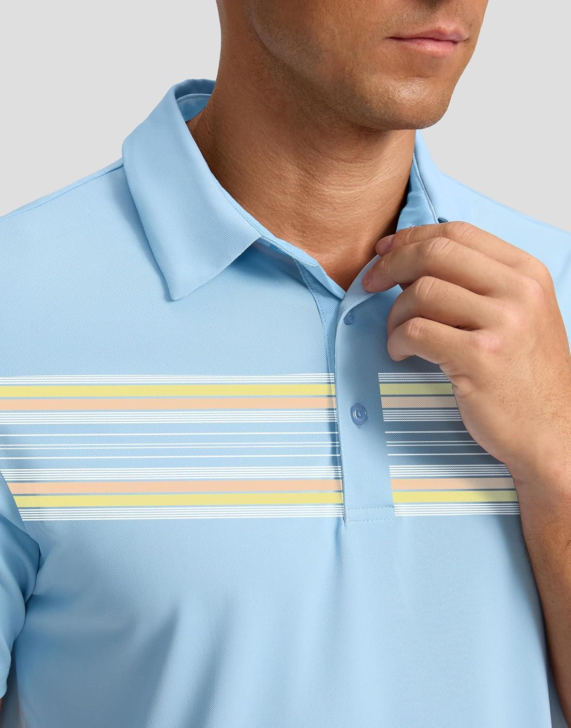 imageG Gradual Golf Shirts Short Sleeve Quick Dry Performance Moisture Wicking Collared Heather Polo Casual Athletic BusinessLight Blue Stripes