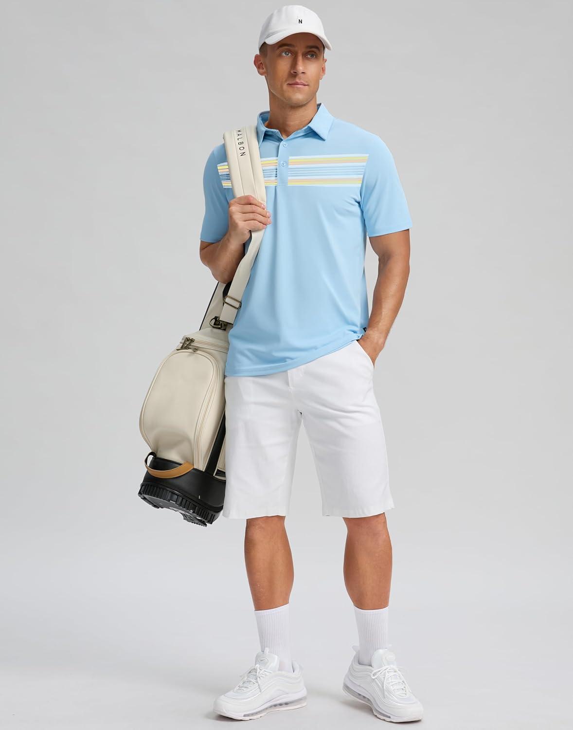 imageG Gradual Golf Shirts Short Sleeve Quick Dry Performance Moisture Wicking Collared Heather Polo Casual Athletic BusinessLight Blue Stripes