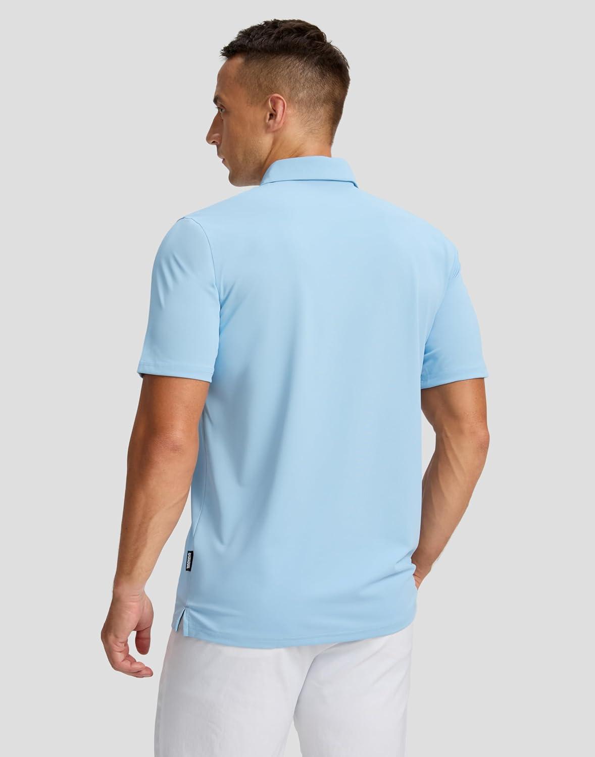 imageG Gradual Golf Shirts Short Sleeve Quick Dry Performance Moisture Wicking Collared Heather Polo Casual Athletic BusinessLight Blue Stripes