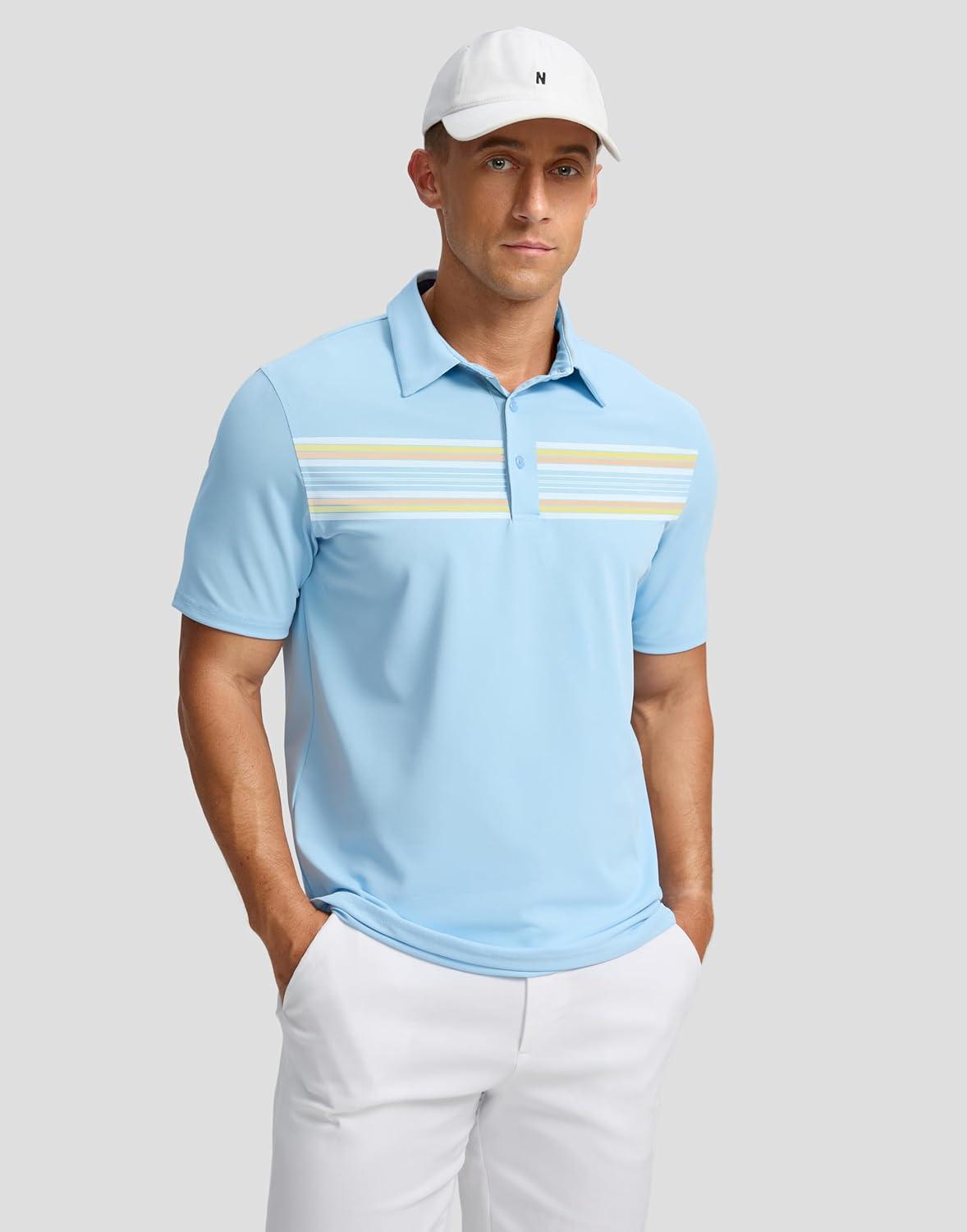 imageG Gradual Golf Shirts Short Sleeve Quick Dry Performance Moisture Wicking Collared Heather Polo Casual Athletic BusinessLight Blue Stripes