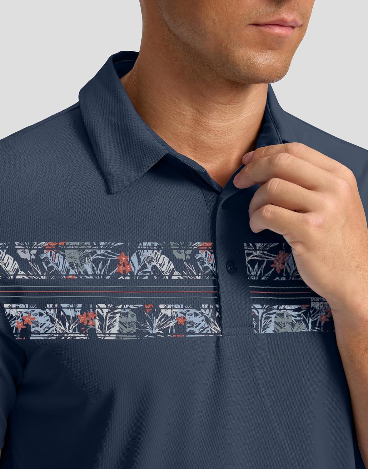 imageG Gradual Golf Shirts Short Sleeve Quick Dry Performance Moisture Wicking Collared Heather Polo Casual Athletic BusinessNavy Flower