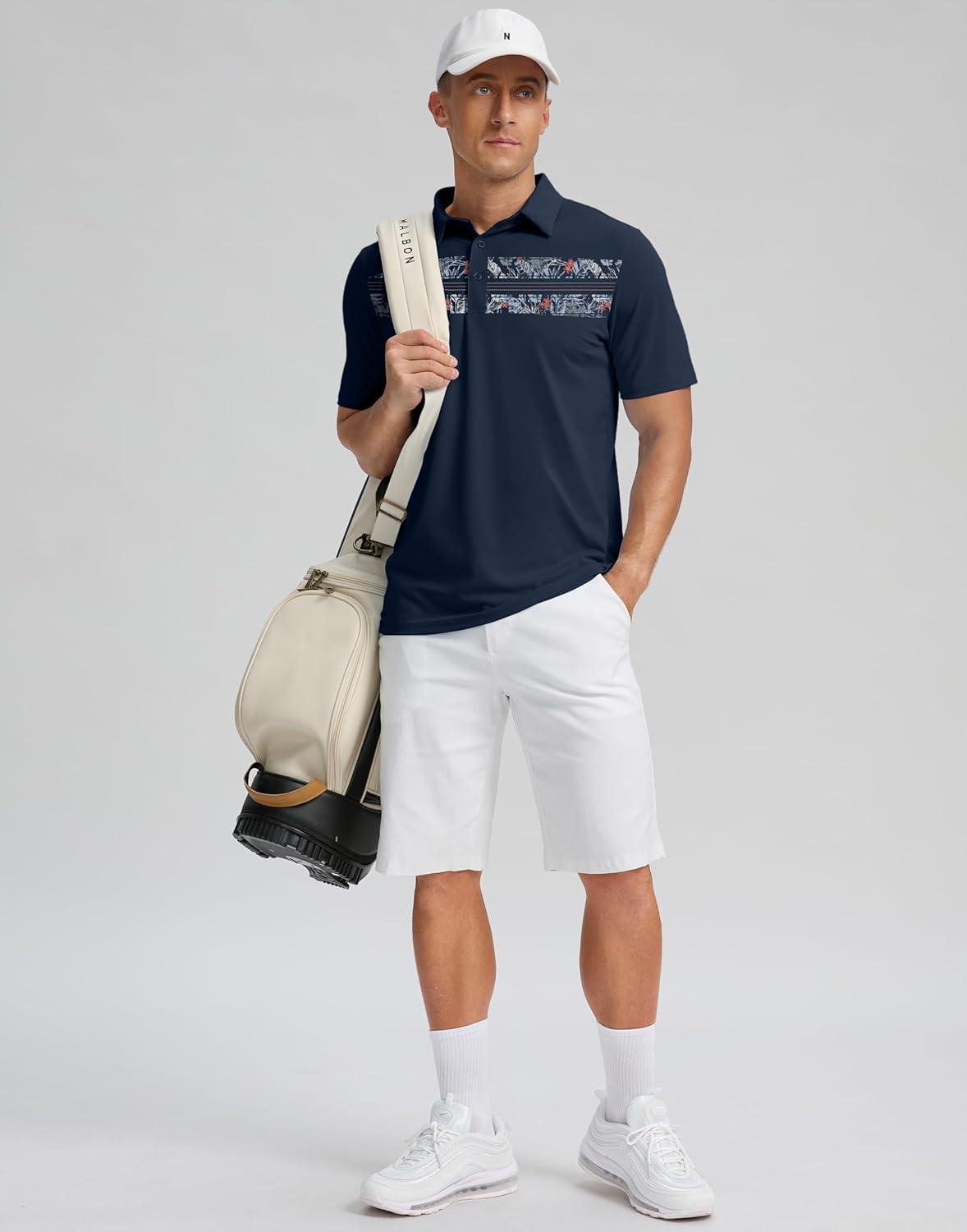 imageG Gradual Golf Shirts Short Sleeve Quick Dry Performance Moisture Wicking Collared Heather Polo Casual Athletic BusinessNavy Flower