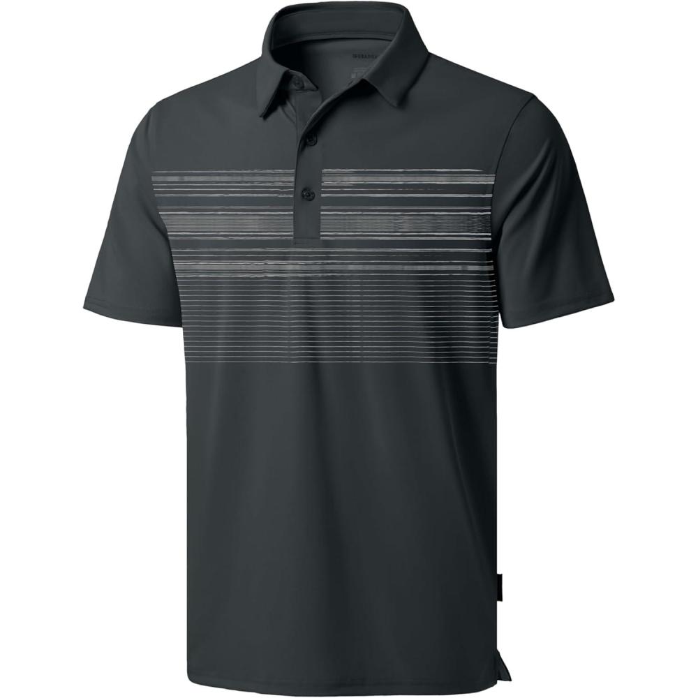 imageG Gradual Golf Shirts Short Sleeve Quick Dry Performance Moisture Wicking Collared Heather Polo Casual Athletic BusinessDeep Grey Stripes