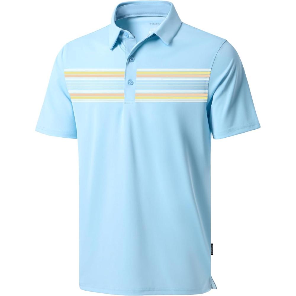 imageG Gradual Golf Shirts Short Sleeve Quick Dry Performance Moisture Wicking Collared Heather Polo Casual Athletic BusinessLight Blue Stripes