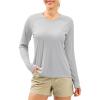 imageWomens UPF 50 Sun Shirts Long Sleeve UV Protection Rash Guard Lightweight Quick Dry Workout Hiking Tops for WomenLight Grey