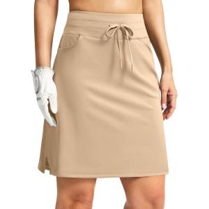 imageG Gradual Womens 18quot Golf Skorts Skirts with 3 Pockets High Waisted Athletic Skorts for Women Stretchy Tennis SkirtsLight Khaki