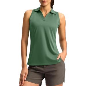 imageG Gradual Womens Golf Shirt Sleeveless Lightweight V Neck Tennis Polo Shirts with Collar Quick Dry Athletic Tops for WomenGreen