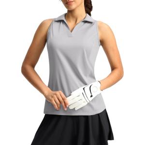 imageG Gradual Womens Golf Shirt Sleeveless Lightweight V Neck Tennis Polo Shirts with Collar Quick Dry Athletic Tops for WomenLight Grey
