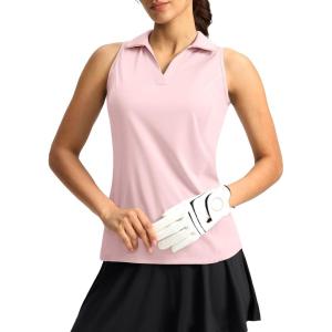 imageG Gradual Womens Golf Shirt Sleeveless Lightweight V Neck Tennis Polo Shirts with Collar Quick Dry Athletic Tops for WomenPink