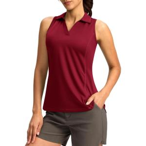 imageG Gradual Womens Golf Shirt Sleeveless Lightweight V Neck Tennis Polo Shirts with Collar Quick Dry Athletic Tops for WomenRed