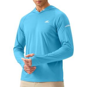 imageMens Sun Protection Hoodie Shirt UPF 50 Long Sleeve Fishing Rash Guard UV SPF Summer Lightweight Hiking Shirt for MenBlue