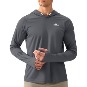 imageMens Sun Protection Hoodie Shirt UPF 50 Long Sleeve Fishing Rash Guard UV SPF Summer Lightweight Hiking Shirt for MenDark Grey