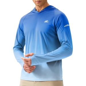 imageMens Sun Protection Hoodie Shirt UPF 50 Long Sleeve Fishing Rash Guard UV SPF Summer Lightweight Hiking Shirt for MenGradient Blue White