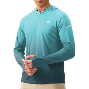 imageMens Sun Protection Hoodie Shirt UPF 50 Long Sleeve Fishing Rash Guard UV SPF Summer Lightweight Hiking Shirt for MenGradient Green Grey