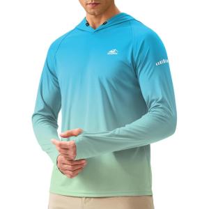 imageMens Sun Protection Hoodie Shirt UPF 50 Long Sleeve Fishing Rash Guard UV SPF Summer Lightweight Hiking Shirt for MenGradient Green Yellow