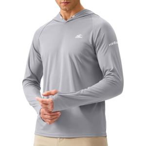imageMens Sun Protection Hoodie Shirt UPF 50 Long Sleeve Fishing Rash Guard UV SPF Summer Lightweight Hiking Shirt for MenLight Grey