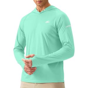imageMens Sun Protection Hoodie Shirt UPF 50 Long Sleeve Fishing Rash Guard UV SPF Summer Lightweight Hiking Shirt for MenMint Green