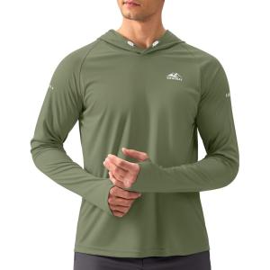 imageMens Sun Protection Hoodie Shirt UPF 50 Long Sleeve Fishing Rash Guard UV SPF Summer Lightweight Hiking Shirt for MenOlive
