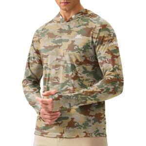 imageMens Sun Protection Hoodie Shirt UPF 50 Long Sleeve Fishing Rash Guard UV SPF Summer Lightweight Hiking Shirt for MenOlivine Brown Camo