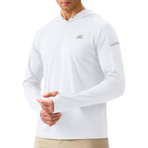imageMens Sun Protection Hoodie Shirt UPF 50 Long Sleeve Fishing Rash Guard UV SPF Summer Lightweight Hiking Shirt for MenWhite
